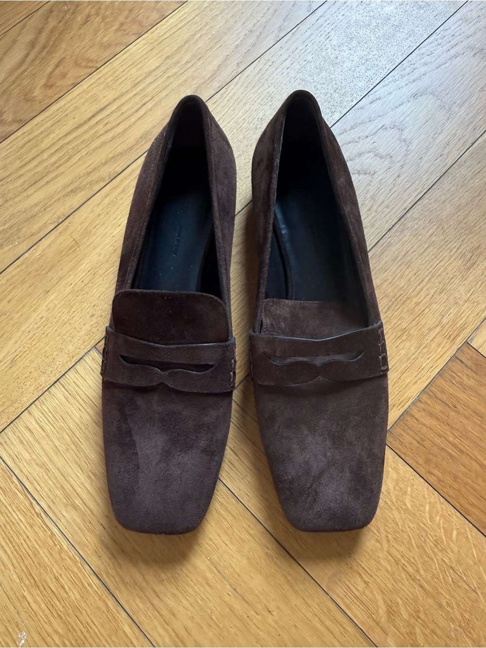 KHAITE Chocolate Suede Square Toe Loafers